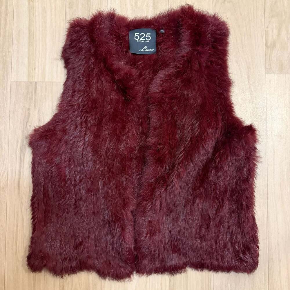 525 America Luxe Genuine Rabbit Fur Vest Dark Red Burgundy Size Large NWOT